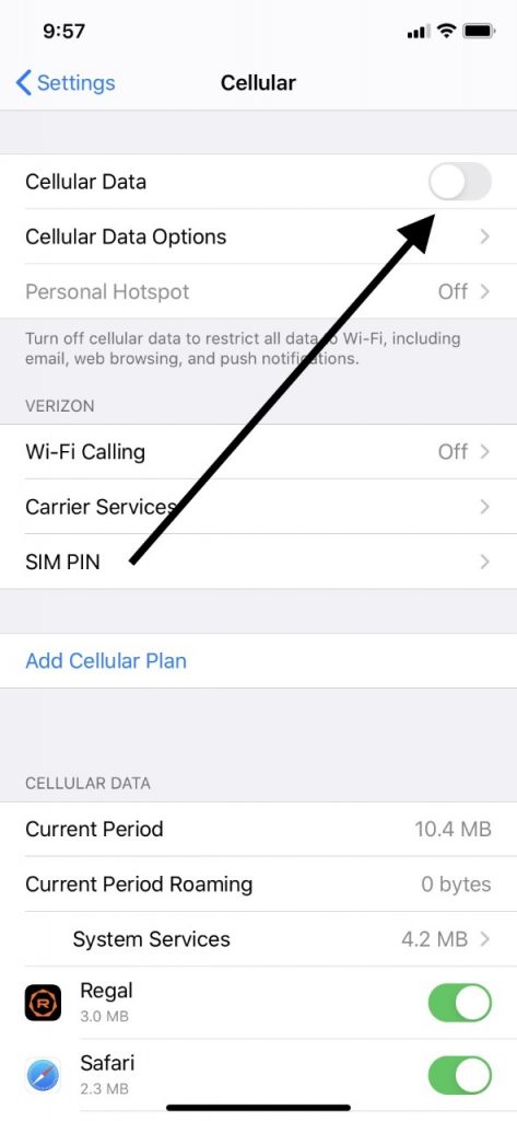 imessageの活性化が失敗した場合は、セルラーをオンにします