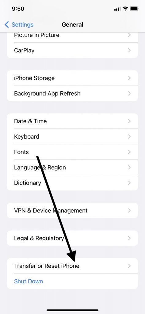 iPhoneを転送またはリセットします