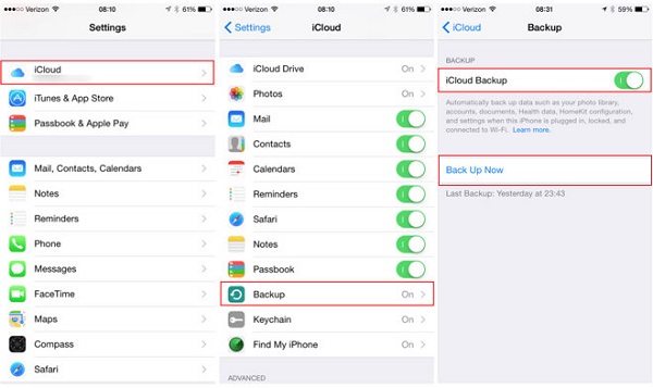 iPhoneからiCloudまでの写真をバックアップします