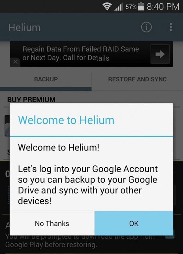 Helium PremiumのようなAndroidのバックアップアプリにお問い合わせください