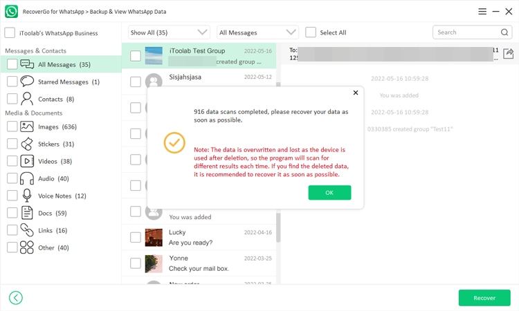 バックアップComplete Recovergo WhatsApp