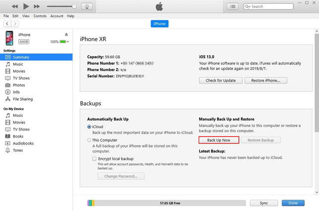 iOS 14アップデート用のiTunesのバックアップiPhone