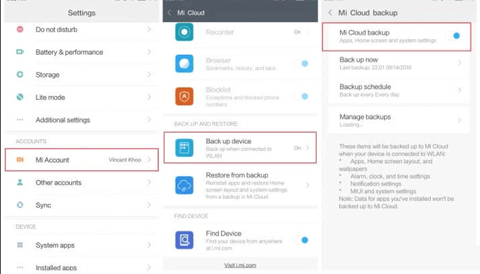 Mi Cloudを使用してMi電話をバックアップします