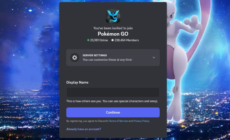 Pokemon Go Discordから[続行]をクリックします