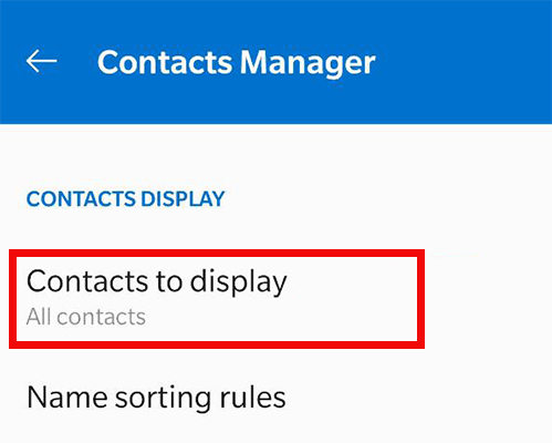 設定を表示するAndroid連絡先
