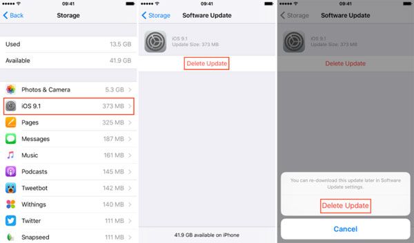 iPhoneストレージから更新を削除します