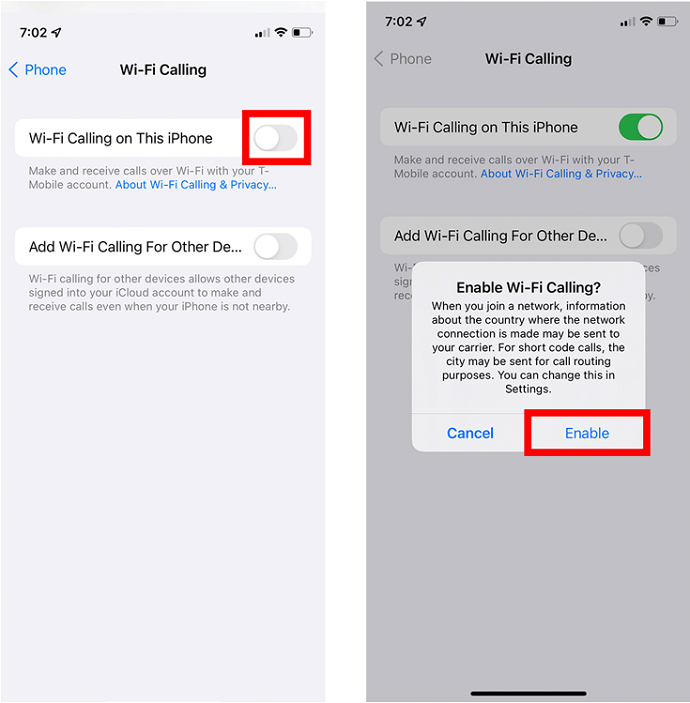 iPhone 2を呼び出すwifiを有効にします 