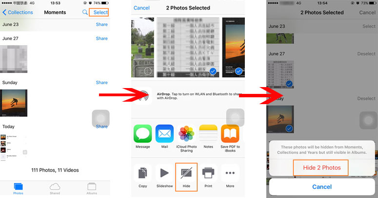 iPhoneの写真を非表示にします