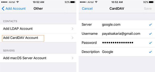 iPhoneにGmailの連絡先を同期します