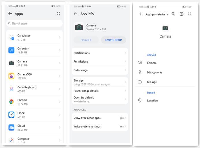 Huaweiカメラの許可