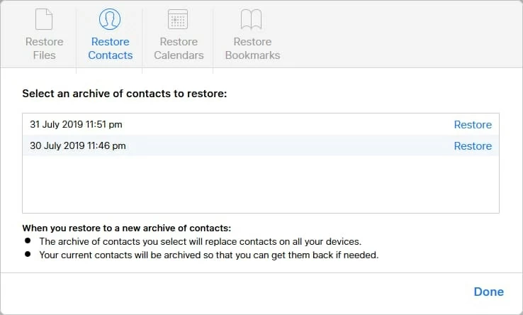 iCloudバックアップからiPhone SEの連絡先を復元します