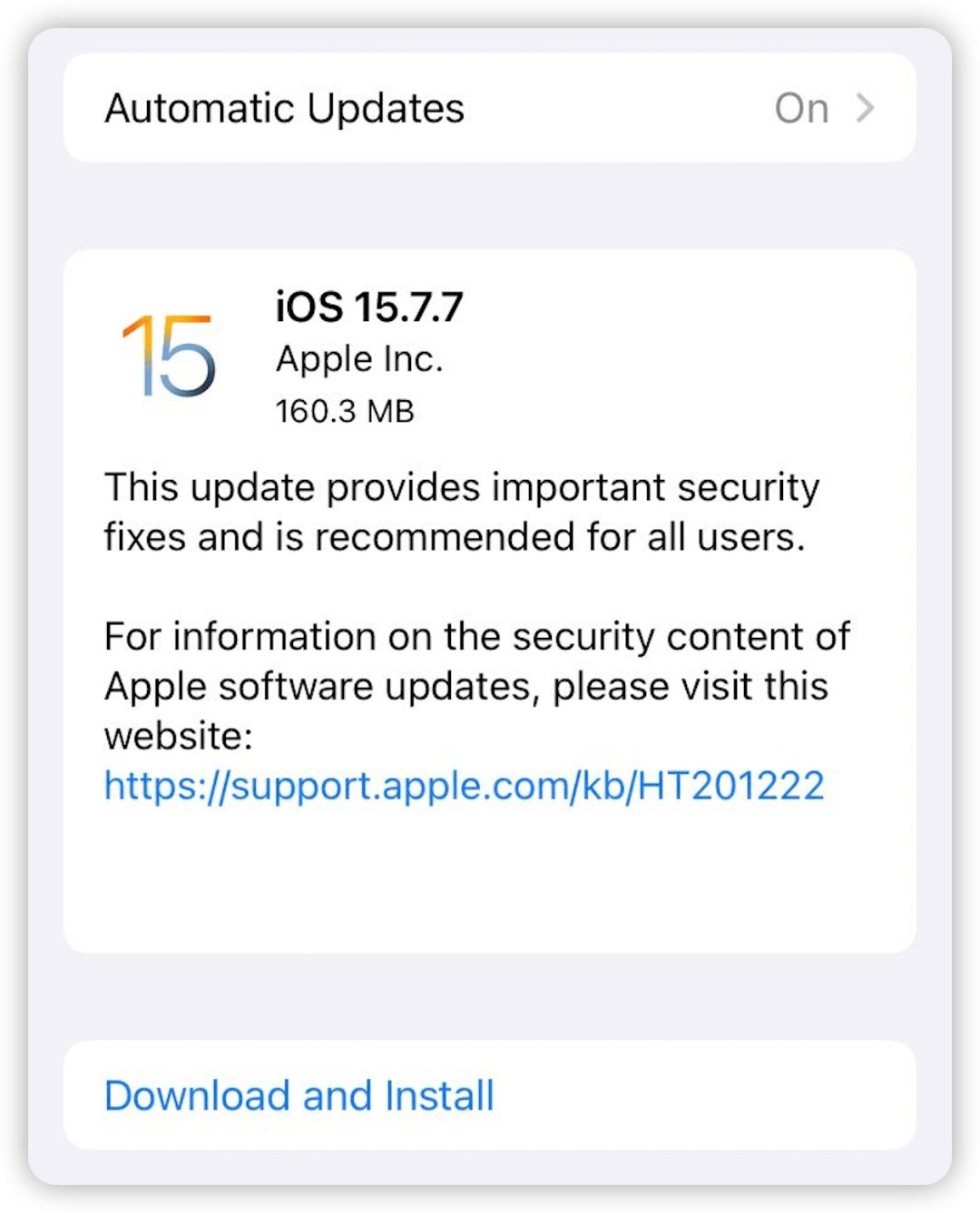 iOS 15.7.7へのiPhone 7アップデート