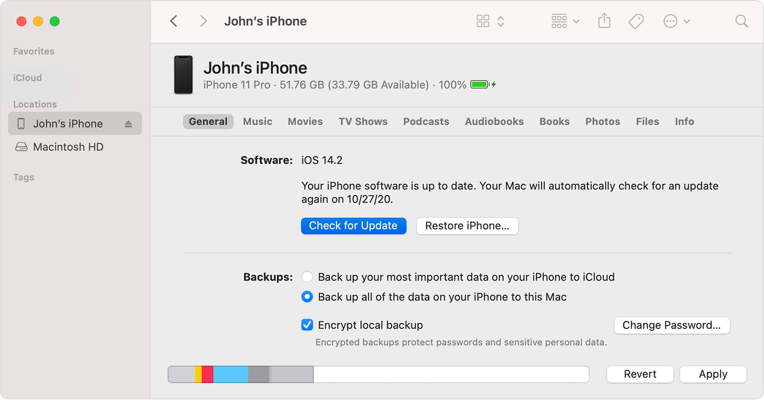 Finderを使用してiPhoneを更新します