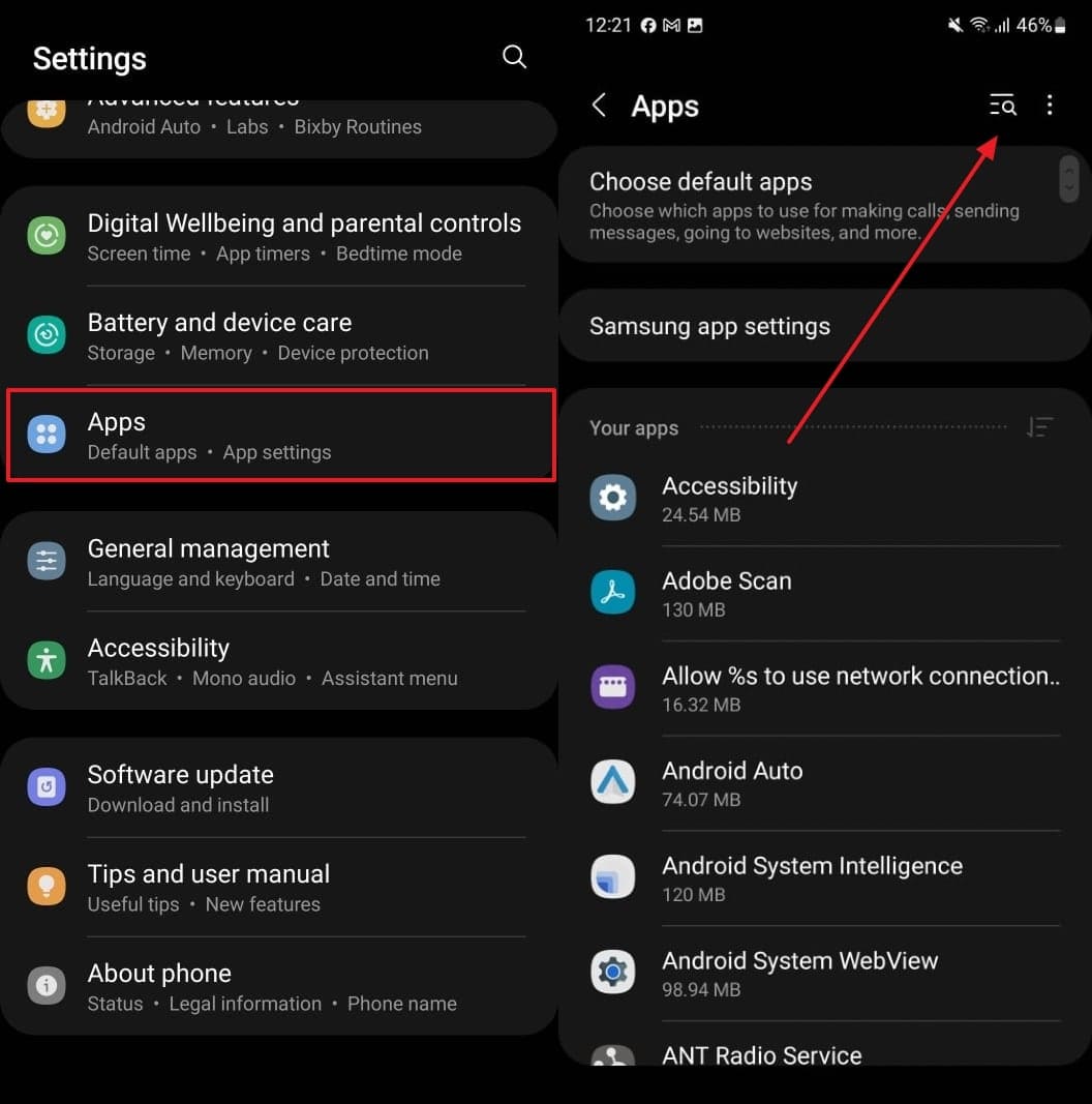 Android設定でアプリオプションを見つけます