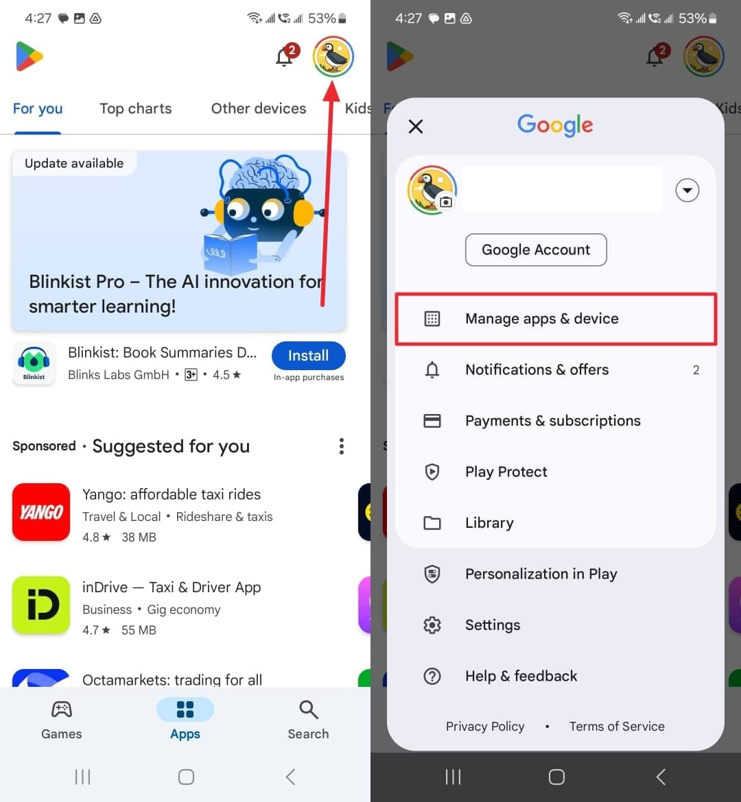 アプリとデバイスAndroidを管理します