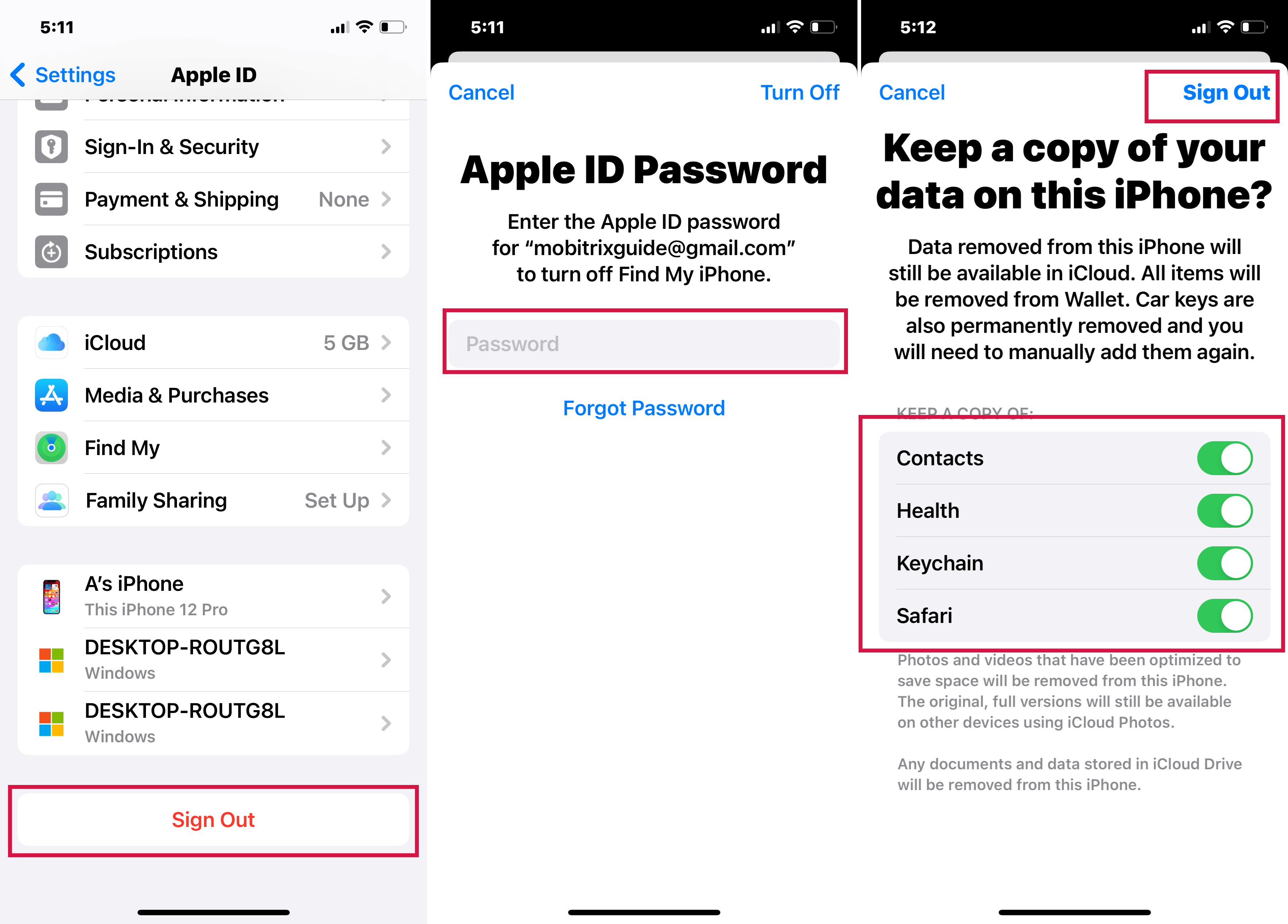   iPhone設定を介してApple IDからサインアウトします 