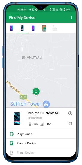 GoogleでRealMe電話をリセットしてください私のデバイスを見つけます