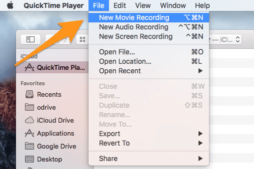QuickTimeプレーヤーを起動し、新しい録音を開きます