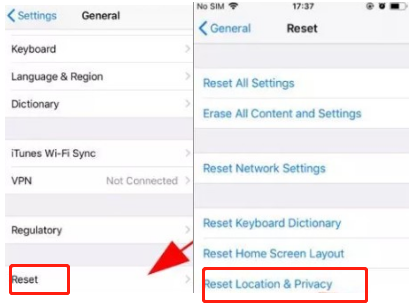 iOSの場所とプライバシー設定をリセットします