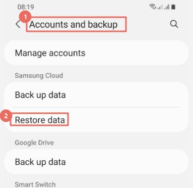 Samsung Cloudからデータを復元します