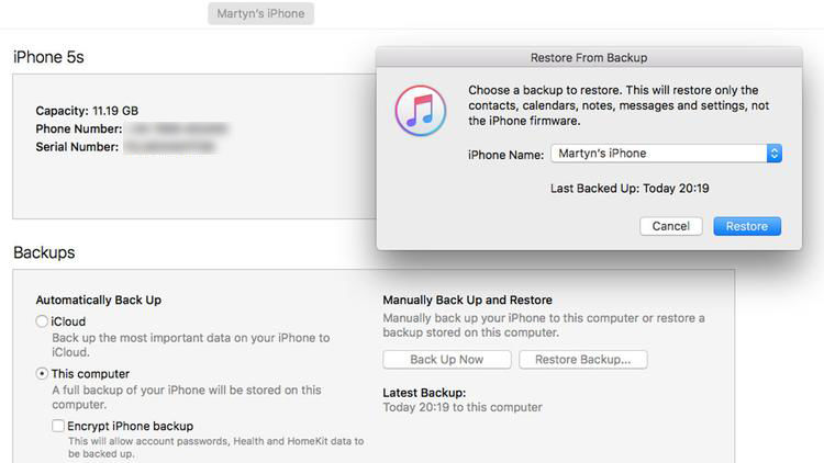 iPhone 15のiTunesバックアップから復元します