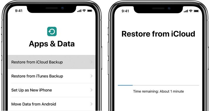 工場出荷時のリセットを介してiCloudバックアップから復元します