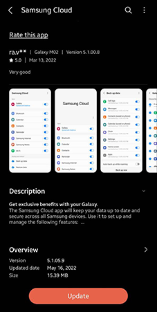何かがうまくいかなかった場合、Samsungクラウドを更新してください