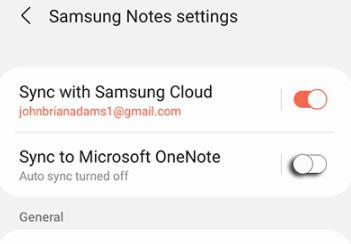 Samsung Notes Sync Settings