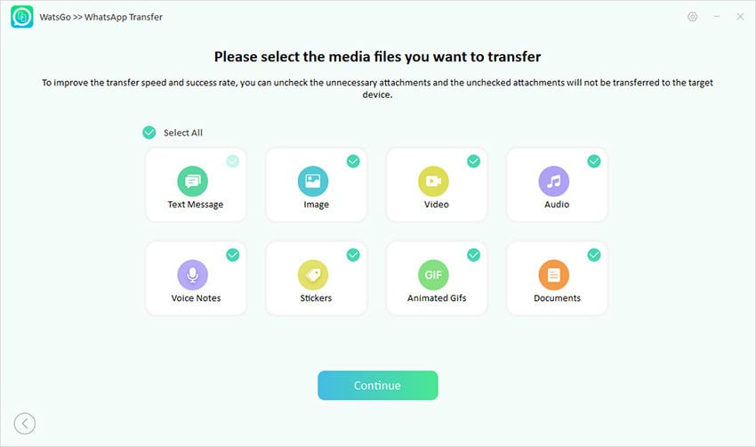 Watsgo Guide-転送するWhatsAppデータを選択します