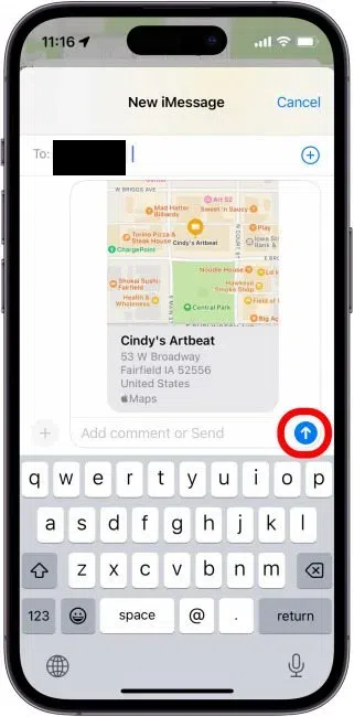 imessageで場所を送信します