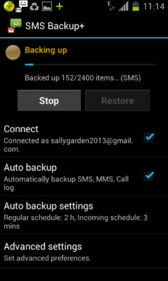 GmailにAndroid SMSをバックアップします
