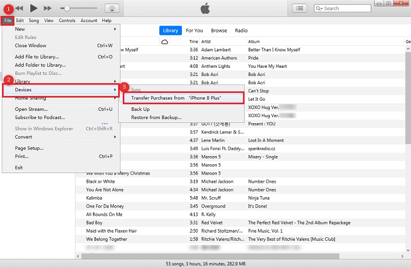 iTunesを使用して、iPhoneからPCに購入した音楽を転送します