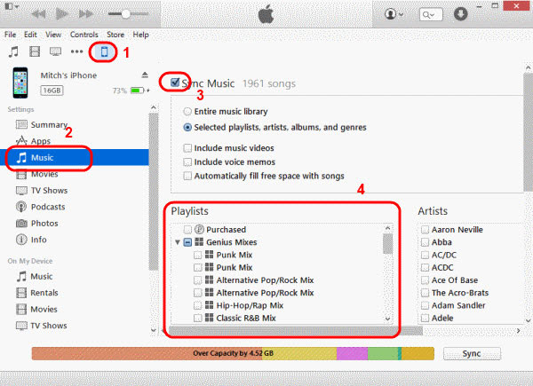 MacからiPodに音楽を同期します