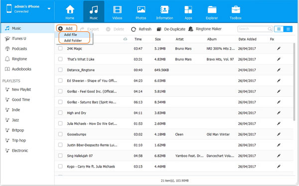 MP3をコンピューターからiPhoneに転送します