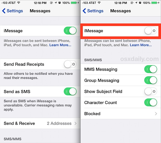 imessageをオフにします