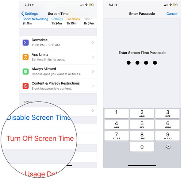 iOS 12画面時間を無効にします
