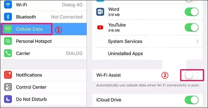 WiFiアシストをオフにします