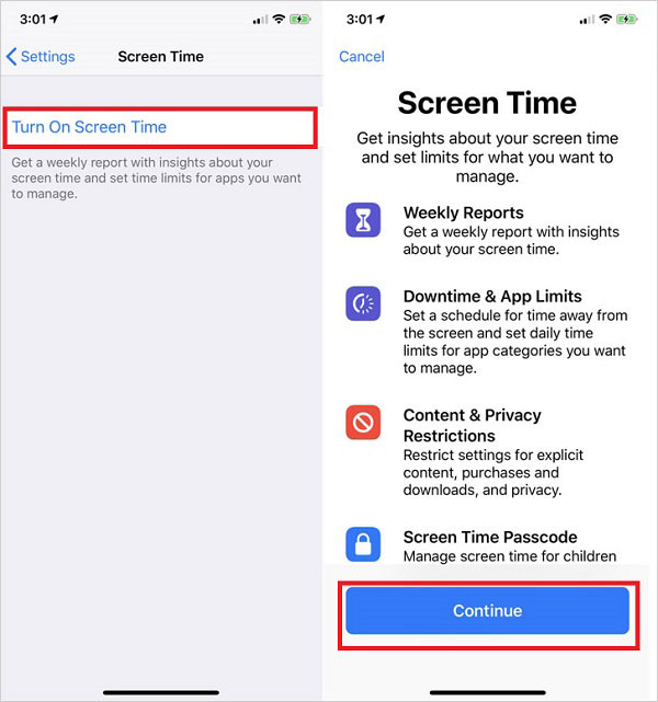 iOS 12画面時間を有効にします