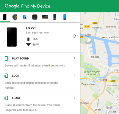 Googleによって永続的にAndroid電話のファイルを削除してください私のデバイスを見つけます