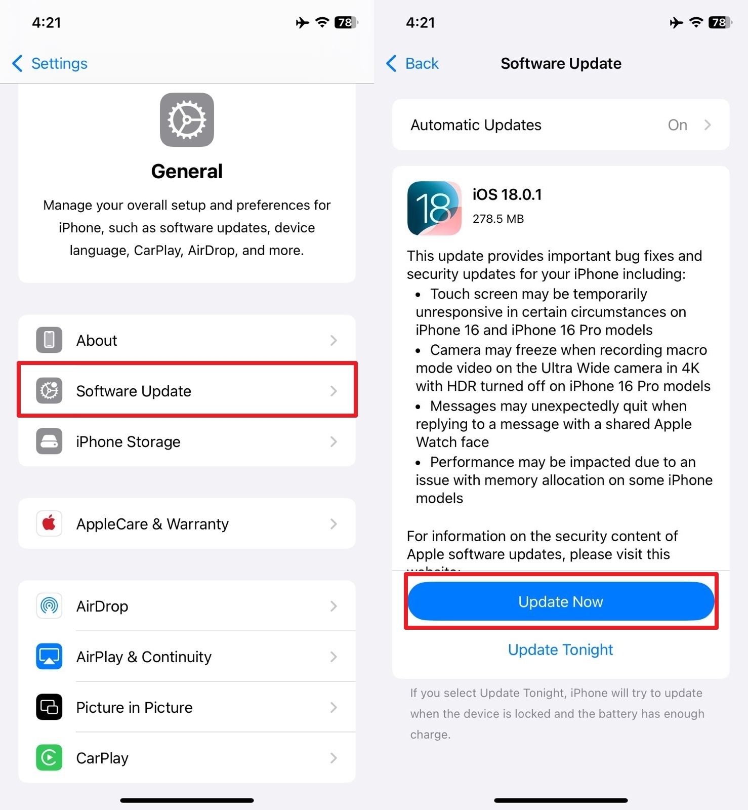 ソフトウェアアップデートから今すぐ更新を使用してください