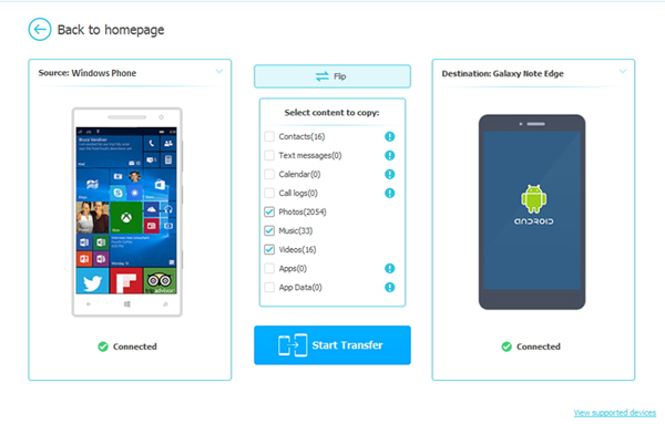 AndroidからWindows Phoneに転送する音楽を選択します