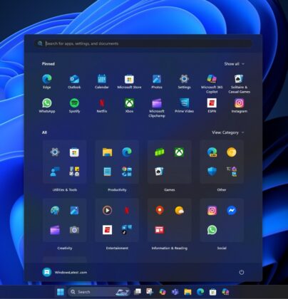 Windows 11新しいスタートメニューの外観